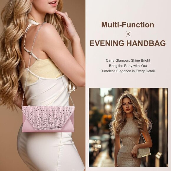 🆕Women Silver Polyester Evening Bag Clutch Crossbody Shoulder  Wedding Party - Picture 6 of 7